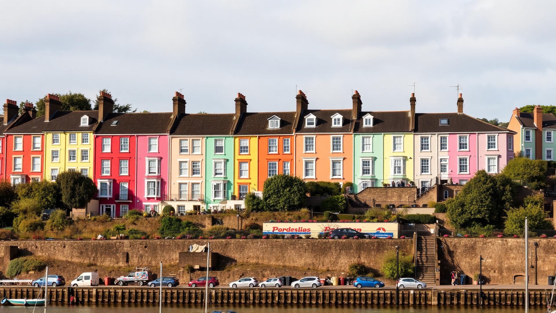 Cheap Websites Bristol — colourful pastel terraced houses of Cliftonwood overlooking Bristol harbour